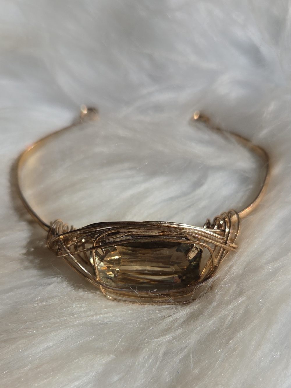 Gold Tone Wire Wrapped Rhinestok Cuff Bracelet